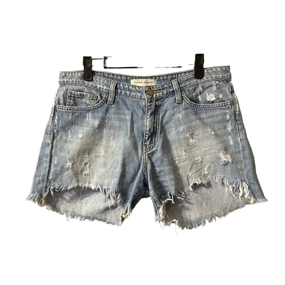 FLYING MONKEY DISTRESSED CUT OFF DENIM SHORTS